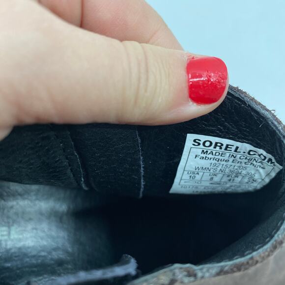 Sorel brown leather chunky heel booties - Picture 8 of 9